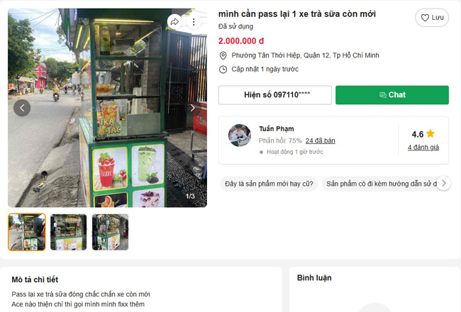 Mua xe bán trà sữa online