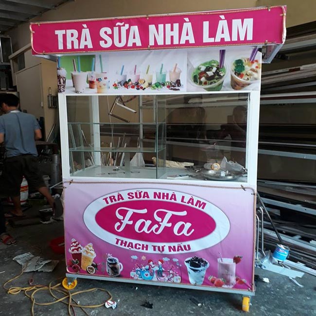 Tủ trà sữa nhôm màu hồng