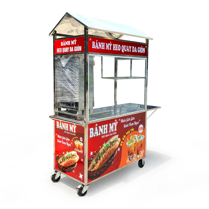 Xe bán bánh mì heo quay da giòn 1m2 mái chùa