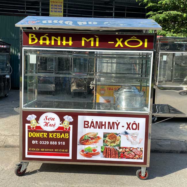 Xe bán bánh mì xôi Sơn Huệ 1m8 màu nâu