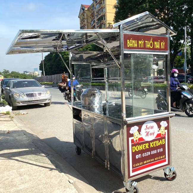Xe bán bánh mì xôi Sơn Huệ 1m8 màu nâu