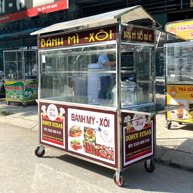 Xe bán bánh mì xôi Sơn Huệ 1m8 màu nâu