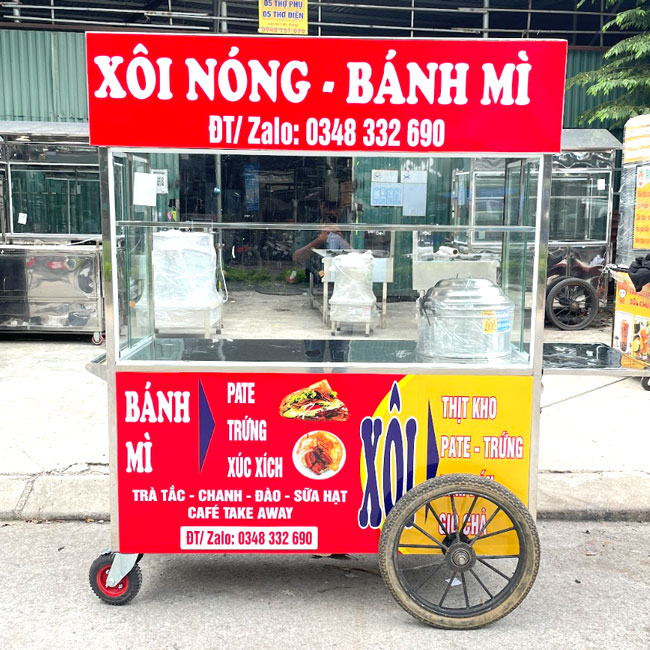 Xe bán xôi nóng bánh mì 1m6 mái bằng bánh bò