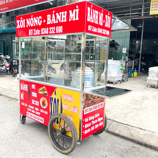 Xe bán xôi nóng bánh mì 1m6 mái bằng bánh bò