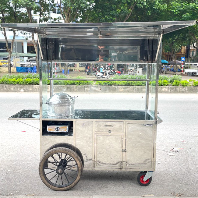 Xe bán xôi nóng bánh mì 1m6 mái bằng bánh bò