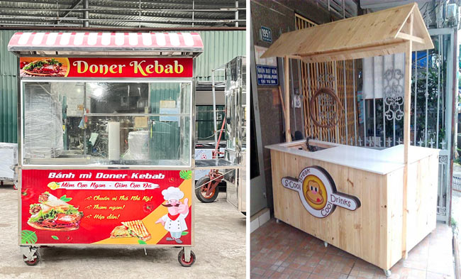 So sánh xe bánh mì gỗ và inox