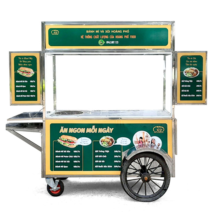 Xe bánh mì xôi Hoàng Phố 1m6 mái bằng