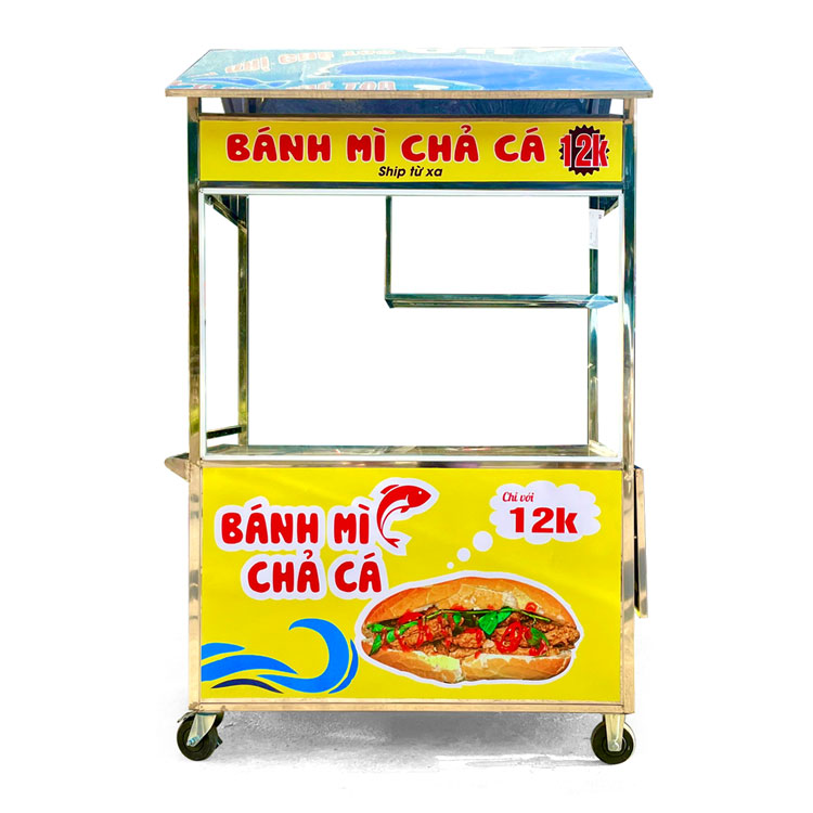 Xe đẩy bán bánh mì chả cá 1m2 mái chùa