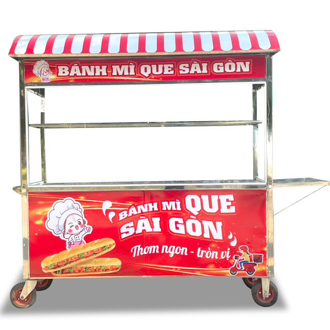 Xe đẩy bán bánh mì que Sài Gòn 1m8 mái vòm