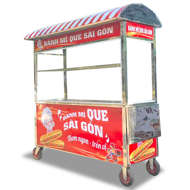 Xe đẩy bán bánh mì que Sài Gòn 1m8 mái vòm
