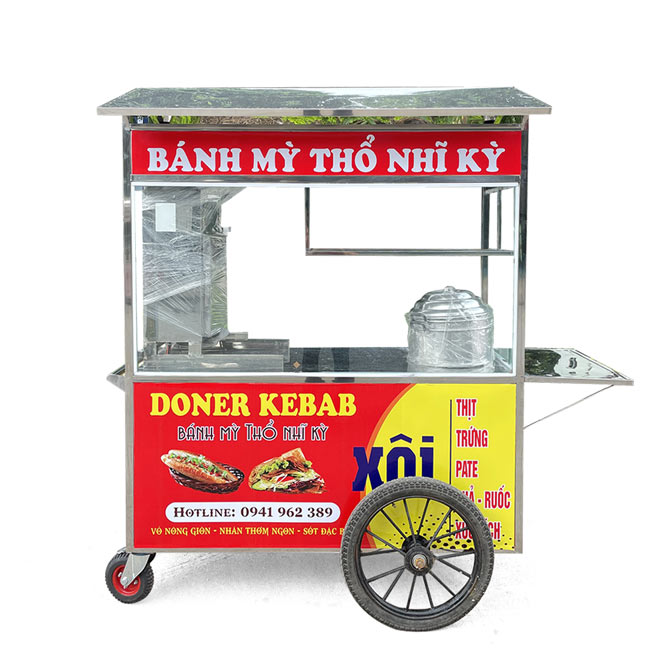 Xe đẩy bán bánh mì Thổ Nhĩ Kỳ Xôi 1m6 mái chùa