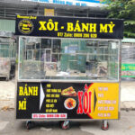 Xe đẩy bán xôi bánh mì 1m8 mái bằng màu đen