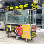 Xe đẩy bán xôi bánh mì 1m8 mái bằng màu đen