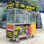 Xe đẩy bán xôi bánh mì 1m8 mái bằng màu đen