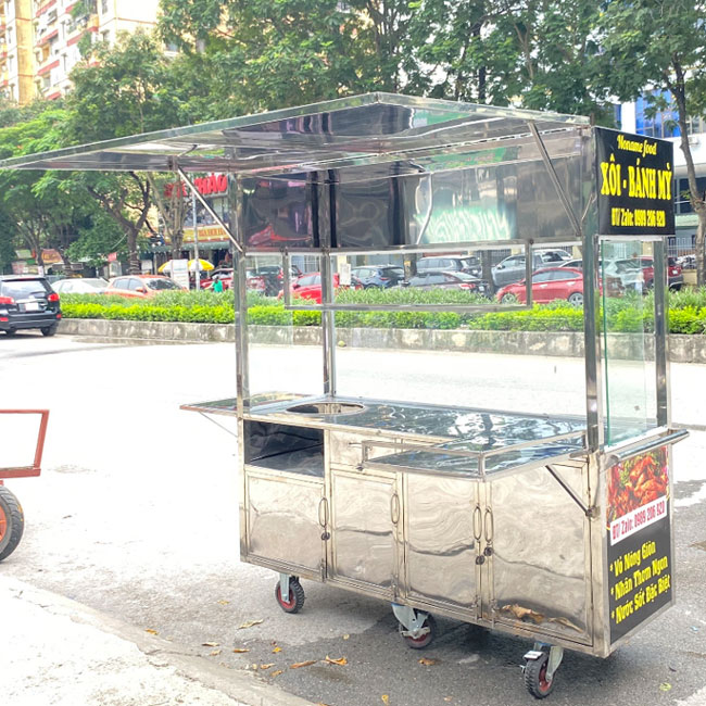 Xe đẩy bán xôi bánh mì 1m8 mái bằng màu đen