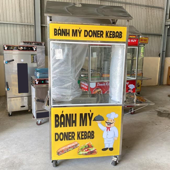 Xe đẩy bán bánh mì Doner Kebab 90cm màu vàng