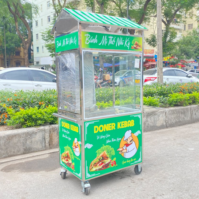 Xe đẩy bán bánh mì Thổ Nhĩ Kỳ 90cm màu xanh