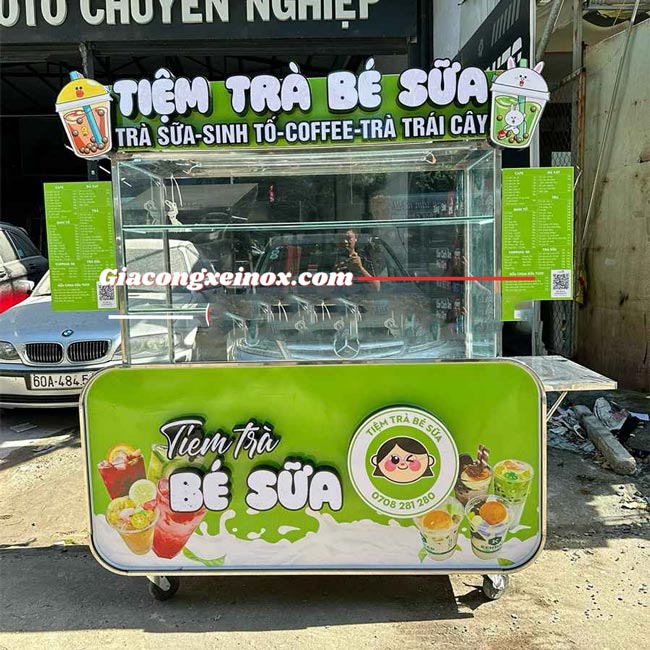 Xe đẩy bán trà sữa Inox Kiệt Phát