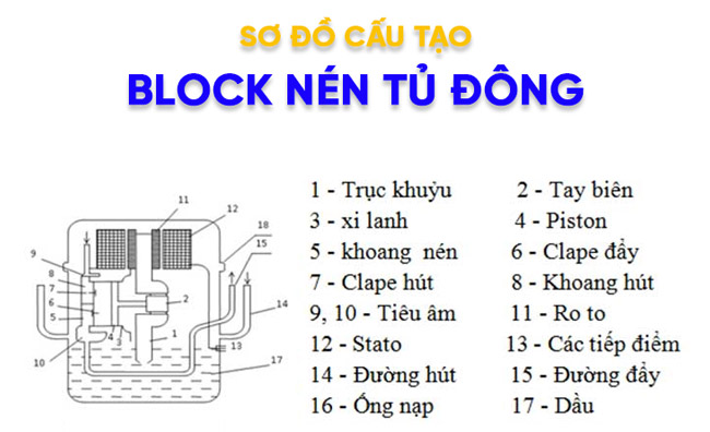 Sơ đồ cấu tạo Block nén tủ đông