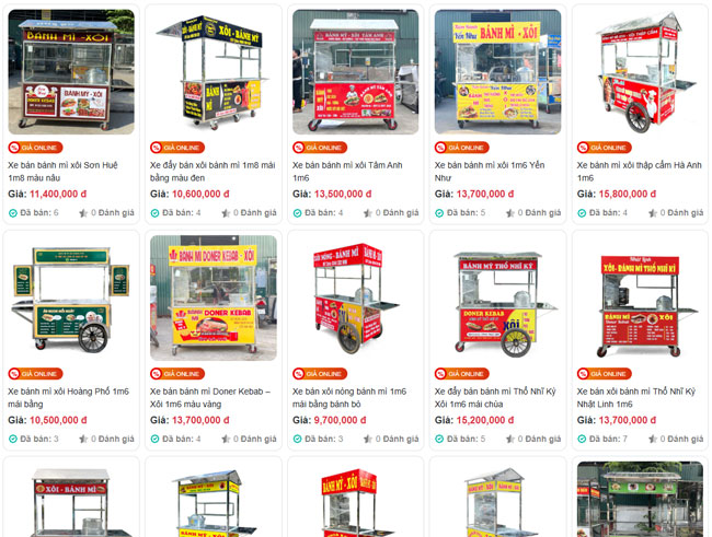Đặt mua xe đẩy bán xôi trên website