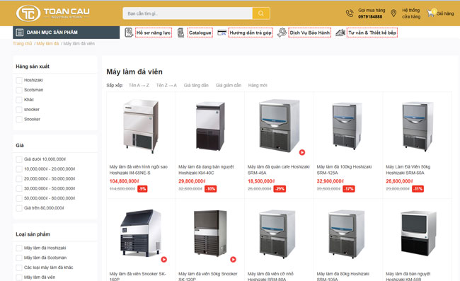 Máy làm đá viên tại Bếp Toàn Cầu