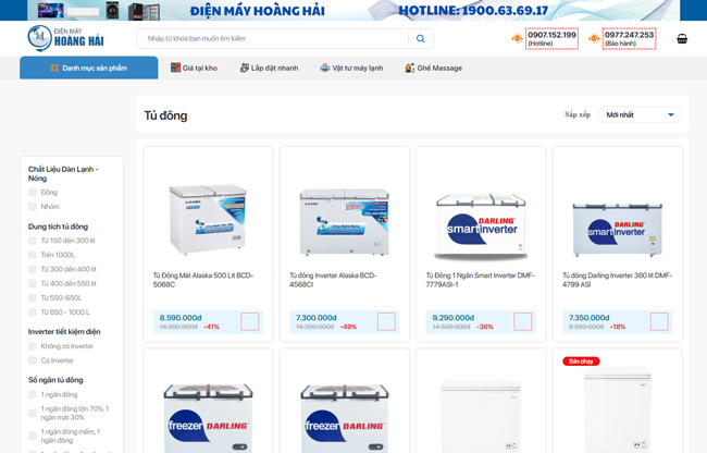 Tủ đông mua tại điện máy Hoàng Hải