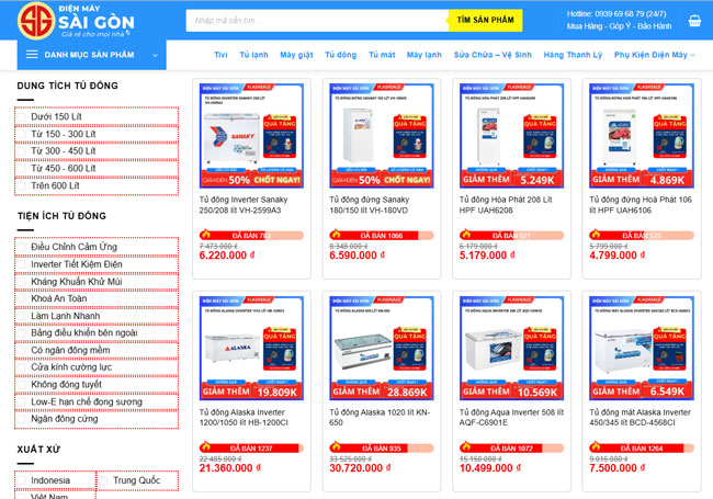 Tủ đông tại Điện máy Sài Gòn