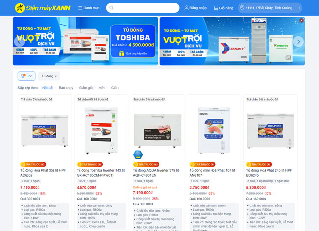 Tủ đông được phân phối bởi Điện máy XANH