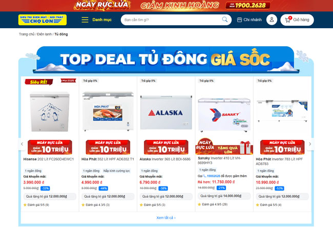 Tủ đông phân phối tại Điện máy Chợ Lớn