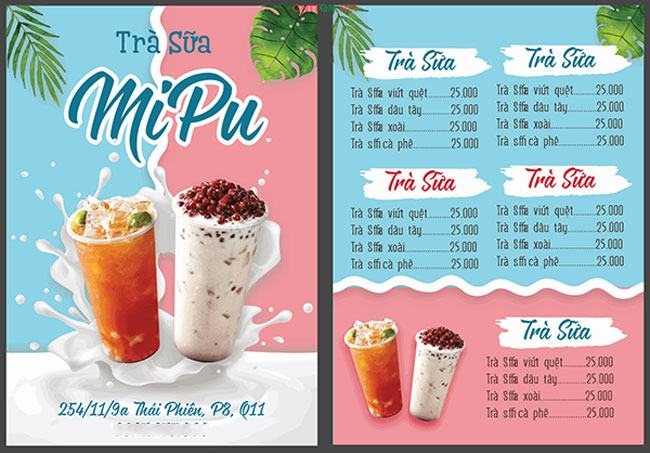 Menu tr&agrave; sữa hấp dẫn