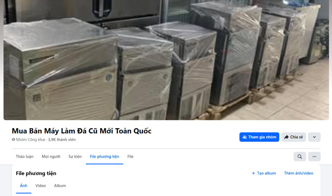 Thanh lý máy đá viên trên hội nhóm facebook