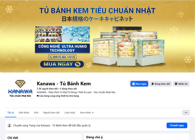 Mua tủ b&aacute;nh kem qua fanpage 
