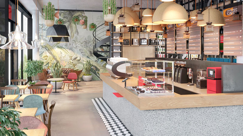 Qu&aacute;n cafe quy m&ocirc; vừa