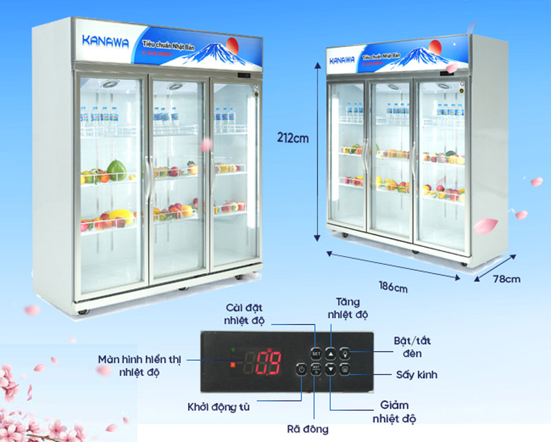 Kích thước tủ mát siêu thị đứng