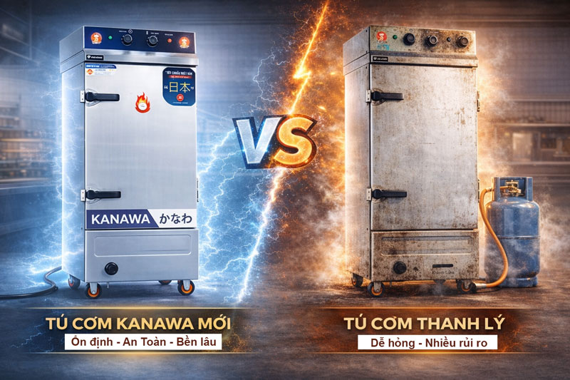 Tủ hấp bánh bao mới v.s Tủ hấp bánh bao thanh lý
