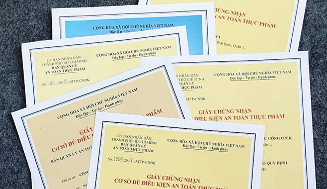 Giấy chứng nhận vệ sinh an to&agrave;n thực phẩm