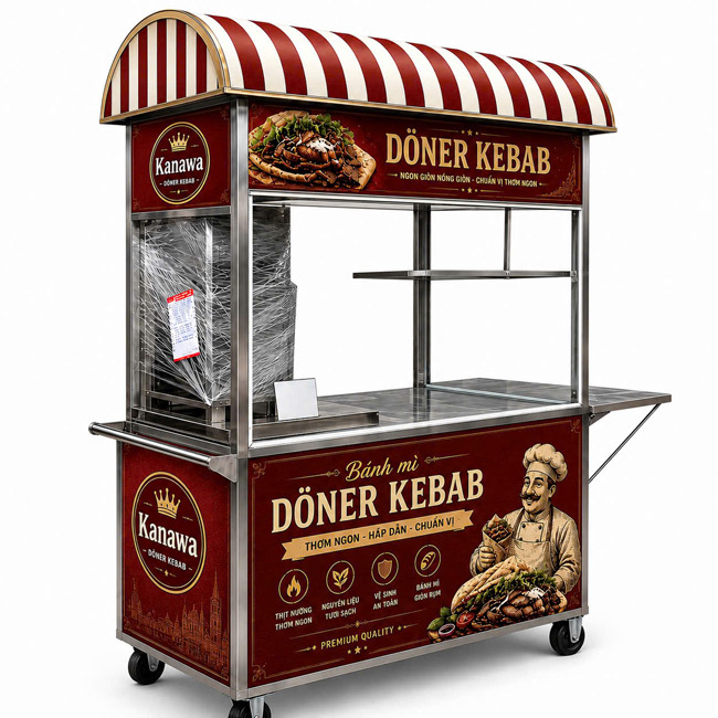 Xe bánh mì Doner Kebab 1m5 mái vòm màu nâu đậm